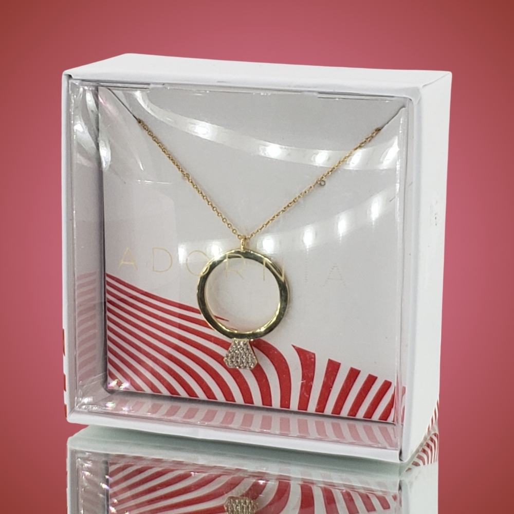 Adornia Necklace Ring Gold Tone Engagement Bridal Wedding Gift Minimalist Bling - Picture 2 of 2